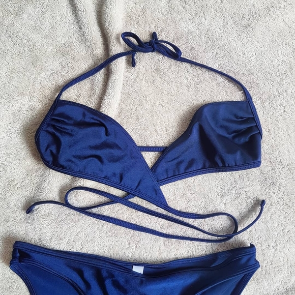 American Apparel Shiny High-Waisted Blue Bikini - Picture 7 of 7
